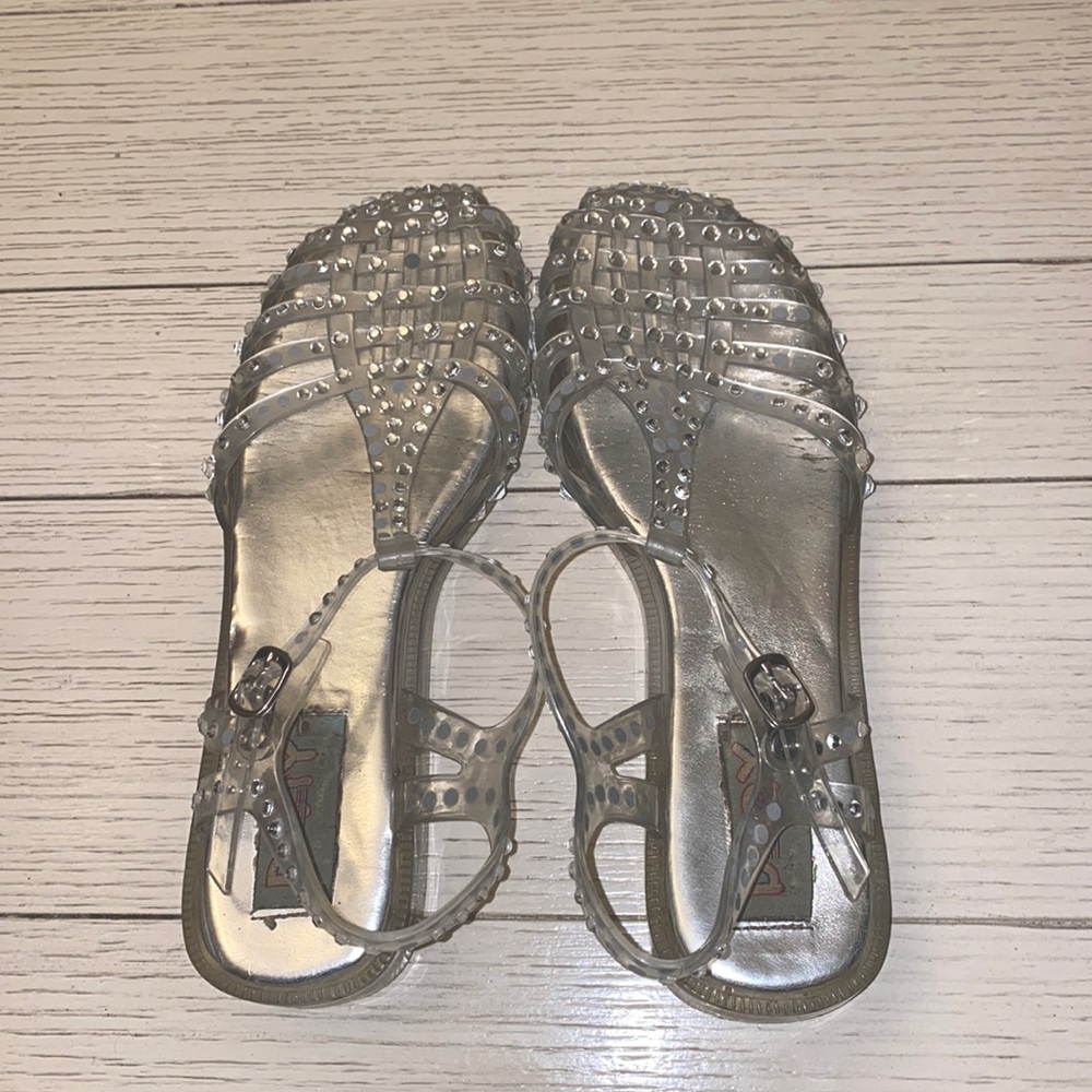 JEFFREY CAMPBELL CLEAR CRYSTAL STUDDED JELLY SANDALS US 9 EURO 40